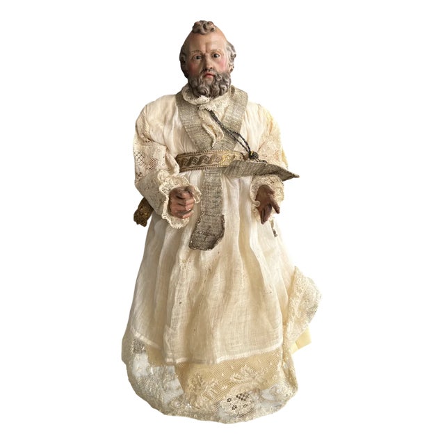 Saint Peter in a Chair Carving, 17th Century, Polychrome Wood For Sale