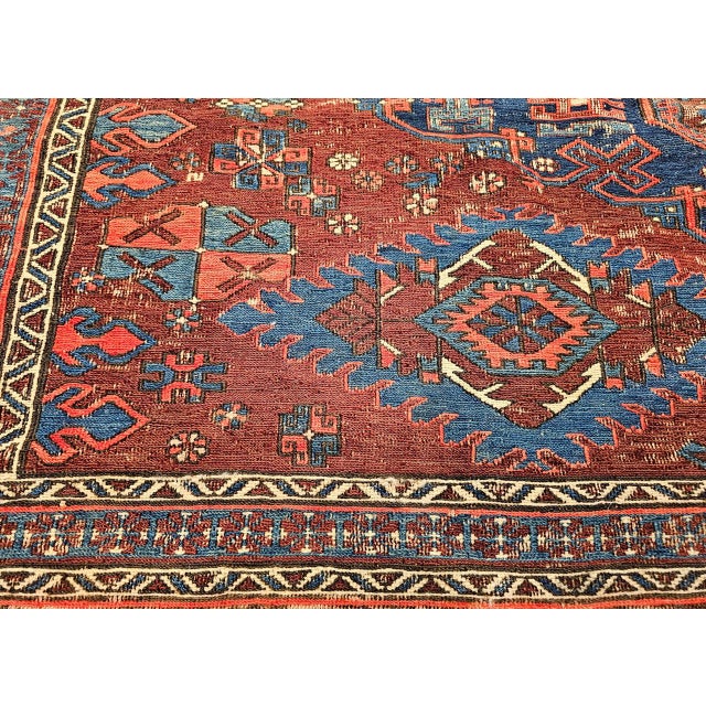 Late 19th Century Caucasian Soumak Rug, Handwoven Allover Geometric, Red & Blue, 5' x 7' For Sale - Image 14 of 17