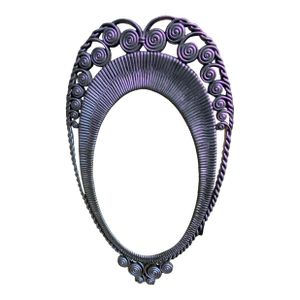 Vintage Faux Wicker Rattan Homco Bathroom Vanity Wall Hanging Mirror, Colorshifting Purple Oval Mirror