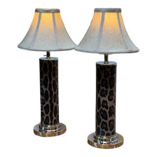 African Leopard Print Table Lamps, Pair For Sale