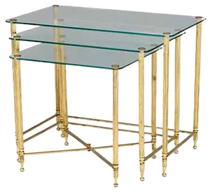 Glass Top and Brass Nesting Tables, 1950s, Set of 3