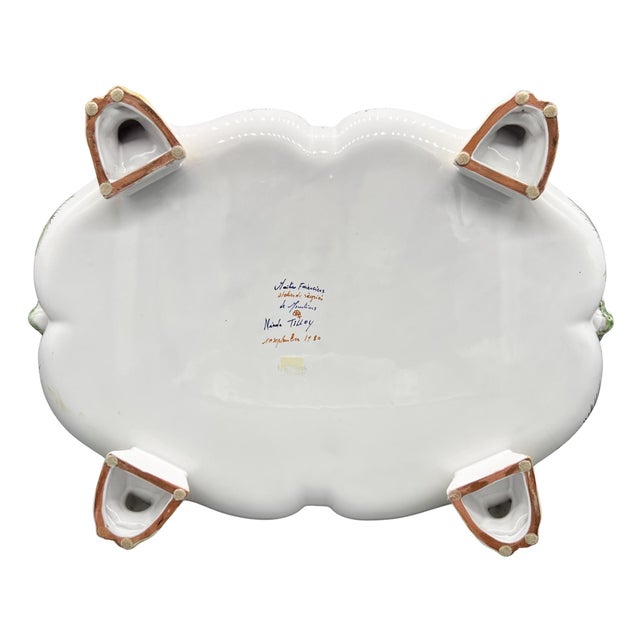 AK Dutch Delftware Large 18th Century Style French Hand-Painted Faience Foot Bath (Pédiluve) / Centerpiece Bowl by Nicole Tilloy – Rococo Revival / French Country For Sale - Image 4 of 14