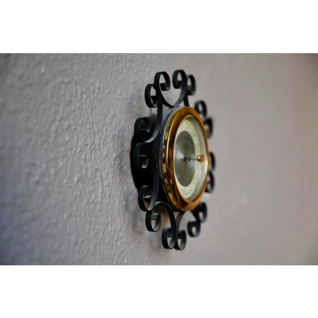 1970s Wall Barometer in Wrought Iron and Gilt Brass from Sfam, France, 1970s For Sale - Image 5 of 6