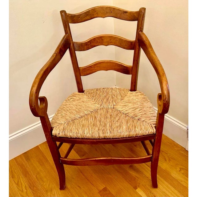 1980s French Country Arm Chair With Rush Seat | Chairish