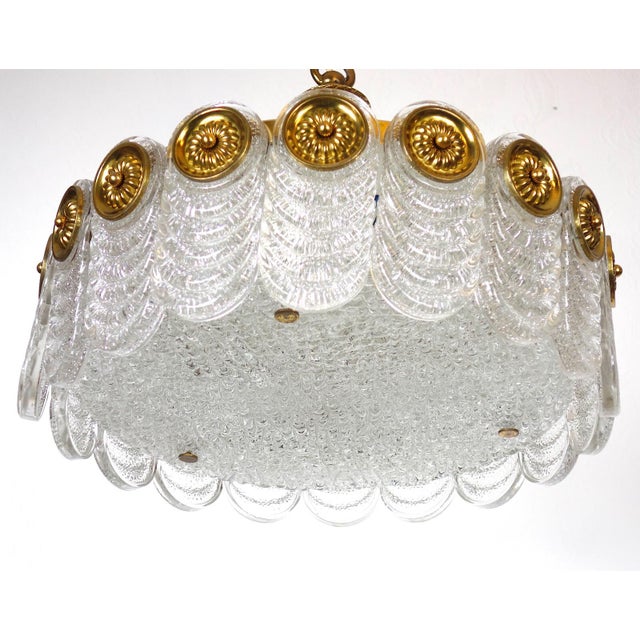 Metal Brass and Glass 4-Light Chandelier from Kaiser-Leuchten, 1940s For Sale - Image 7 of 10