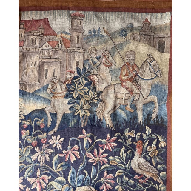 19th-Century Wool and Silk Tapestry — Medieval Courtly Scene For Sale - Image 11 of 13