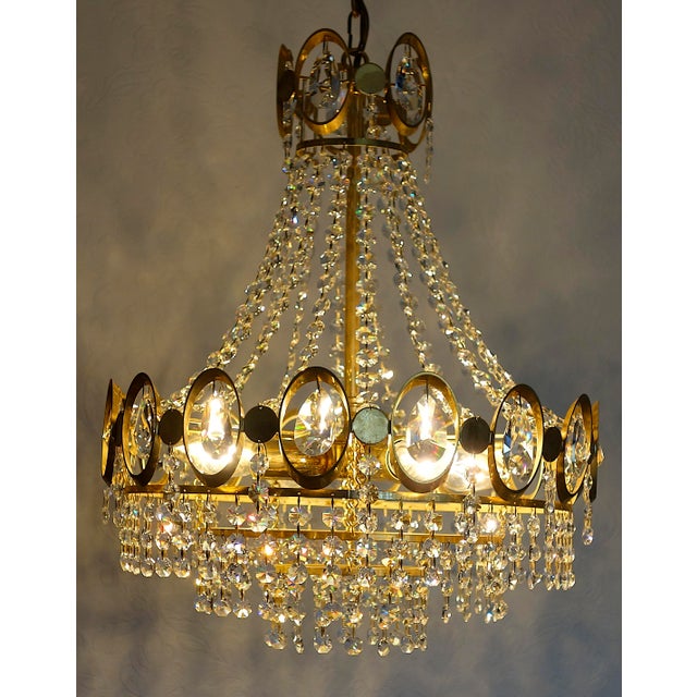 Brass and Lead Crystal 4-Light Chandelier from Weinfurtner, 1970s For Sale - Image 4 of 14
