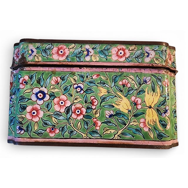 Antique Canton Chinese Green Enameled Cloisonné Lidded Trinket Box, Late 18th Century For Sale - Image 12 of 12
