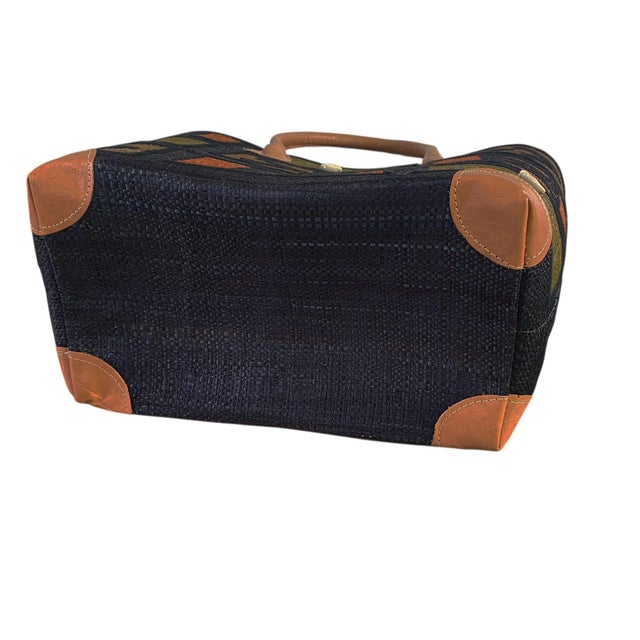 Sewn & Embroidered Large Raffia /Leather Tote Bag Madagascar For Sale - Image 4 of 6