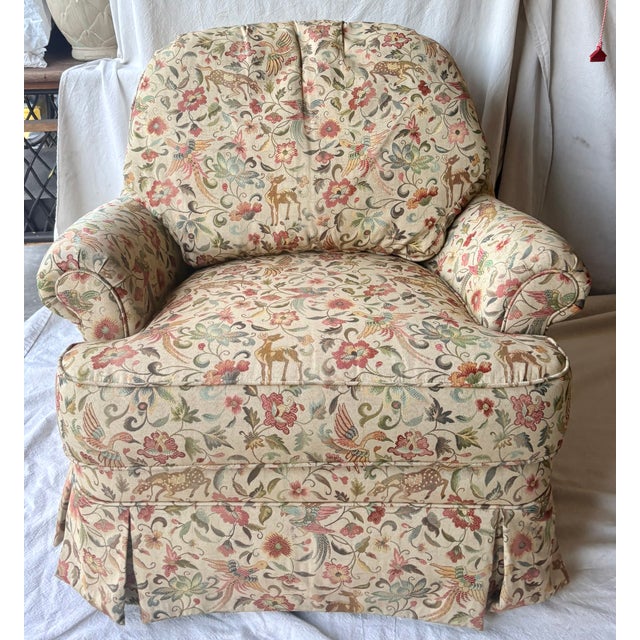 Khaki Vintage Ethan Allen Tapestry Club Chair and Matching Ottoman For Sale - Image 8 of 12