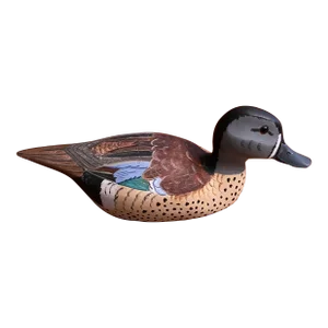 Vintage Signed 1983 Hutch Wooden Duck Decoy Glass Eyes - Blue Wing Teal Drake
