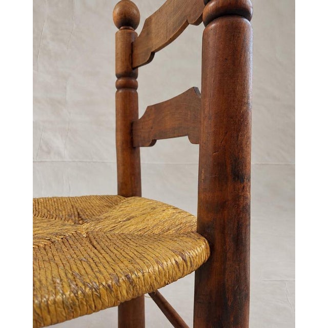 1940s French Oak and Rush Dining Chairs attributed to Charles Dudouyt, 1940s, Set of 4 For Sale - Image 5 of 10