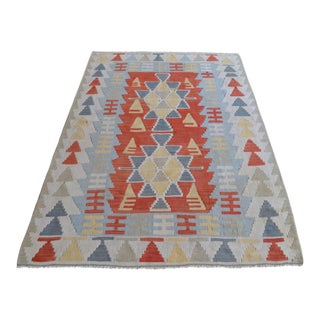 1970s Hand Woven Kilim Rug Turkish Flat Weave Area Rug - 3′6″ × 5′4″ For Sale