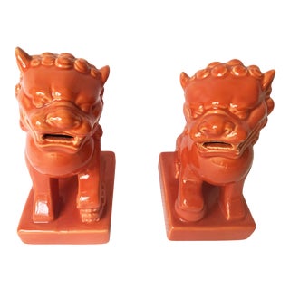 Pumpkin Ceramic Foo Dogs - a Pair For Sale