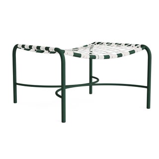 Brown Jordan Kantan Aluminum Ottoman in Forest Green with White Suncloth Strapping For Sale