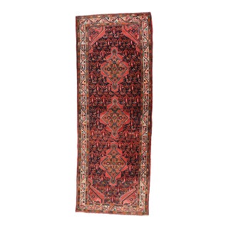 Vintage Tribal Runner 3’9” X 10’1” Blue Wool Hand-Knotted Oriental Rug For Sale
