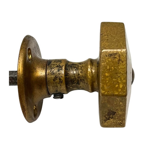 Metal Antique American Art Deco Octagonal Brass Door Knobs W/ Rosettes. A Pair For Sale - Image 7 of 12