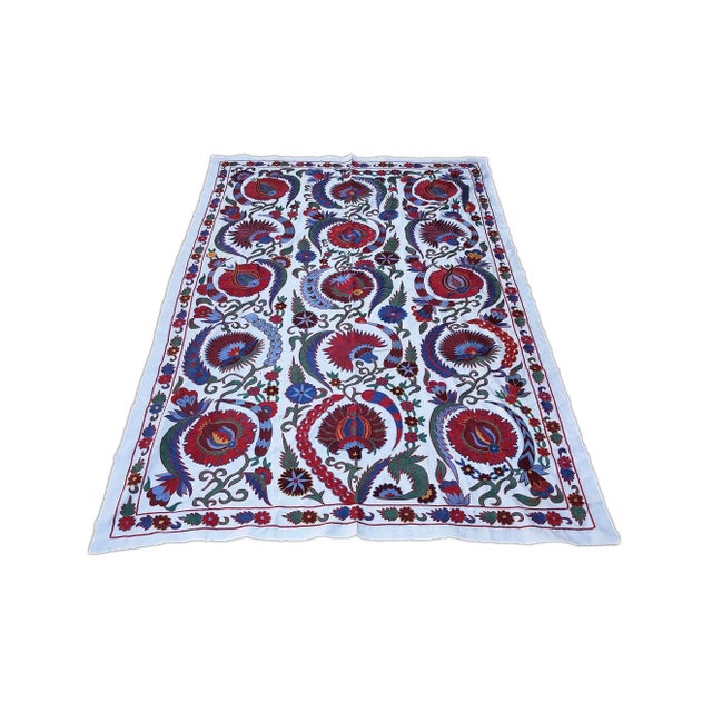 Boho Chic Clove Design Suzani Tapestry, Handmade Crochet Table Cover For Sale In Portland, ME - Image 6 of 6