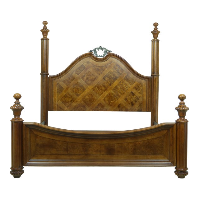 Thomasville King Size Parquet Walnut Poster Bed Chairish