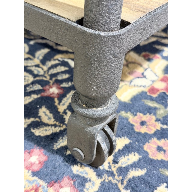 Wood Restoration Hardware Dutch Industrial Reclaimed Elm & Steel Square Coffee Table With Casters For Sale - Image 7 of 7