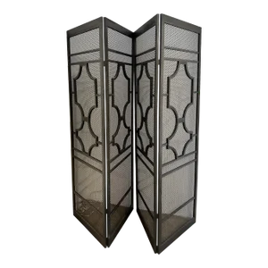Pair of Modern Designer Fretwork Black 2 Panel Floor Screens