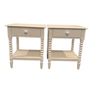 Crate & Barrel Jenny Lind White Wood Spinal Nightstands - Set of 2 For Sale