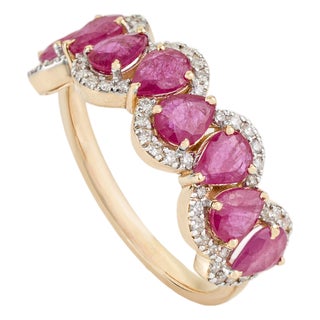 14k Yellow Gold 1.91ct Pear Ruby & Diamond Contemporary Cocktail Ring Size 7 For Sale