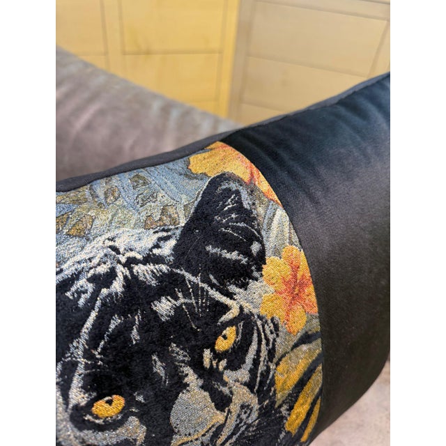 Handmade Panther Velvet Lumbar Cushion Cover For Sale In Los Angeles - Image 6 of 12