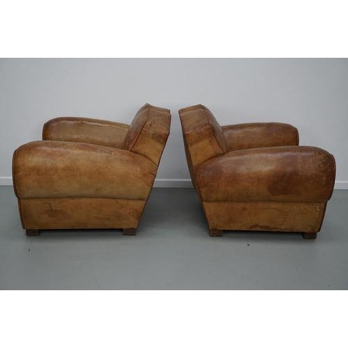 French Cognac Moustache Back Leather Club Chairs, 1940s, Set of 2 For Sale - Image 12 of 18