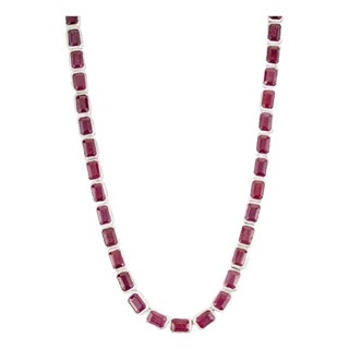 Antique Style 40.41ct Natural Ruby Line Necklace for Women in 925 Silver For Sale
