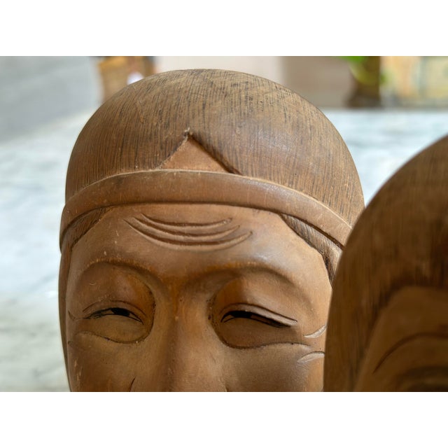 Vintage Japanese Kyogen Masks in Hand-Carved Wood, 1950s, Set of 2 For Sale - Image 9 of 15