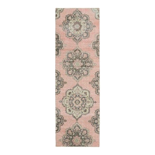 1970s Vintage Turkish Oushak Handmade Wool Cotton Pink Runner Rug For Sale