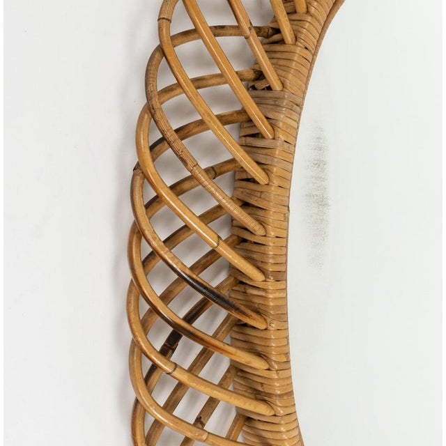 1960s Mid-Century Modern Rattan and Bamboo Oval Wall Mirror by Franco Albini, Italy, 1960s For Sale - Image 5 of 12