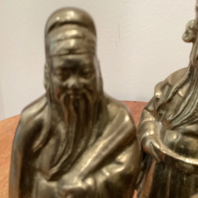 Late 20th Century Fu, Lu, Shou Wise Men Heavy Brass Scholars Detailed Figurines For Sale - Image 10 of 12