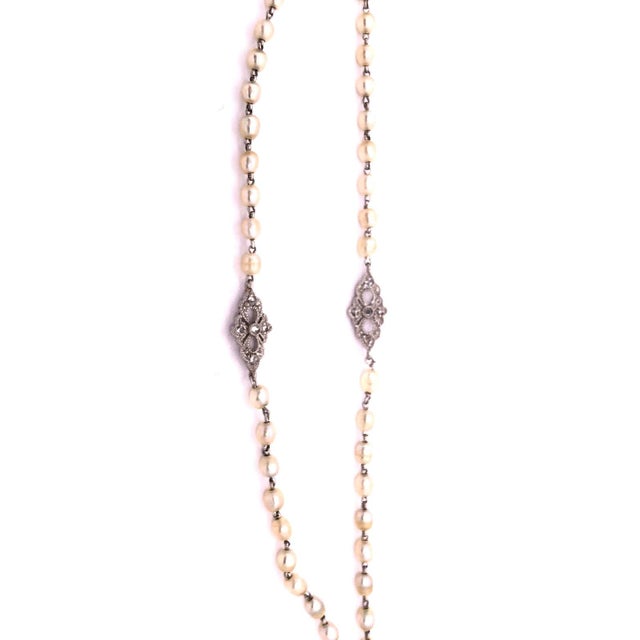 Mid 20th Century Tiffany & Co. White Gold Beaded Pearl Necklace With Diamonds and Large Briolette For Sale - Image 10 of 12