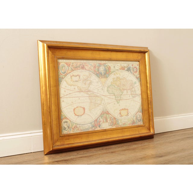 Baroque Henricus Hondius Reproduction World Map, 1630 in Giltwood Frame For Sale - Image 3 of 13