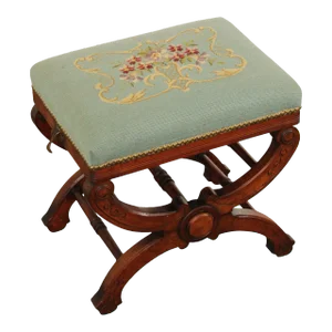 Antique 19th CenturyVictorian Walnut and Needlepoint Adjustable Bench