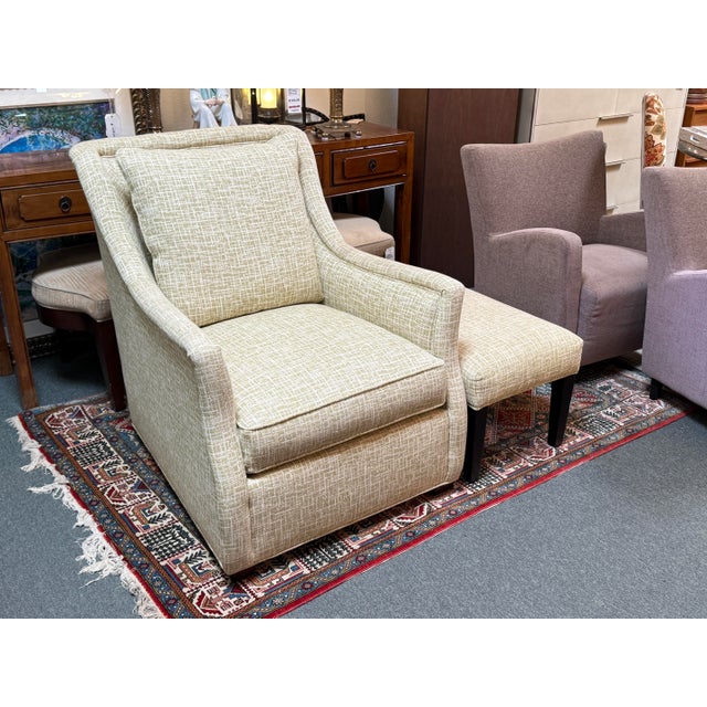 Cr Laine Wingback Armchair + Ottoman For Sale - Image 10 of 12