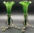 Antique Victorian Glass Epergne Trumpet Horn Vase Green Opaline Metal Base Pair For Sale - Image 6 of 17