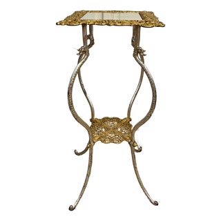 1900s Antique Victorian Silver and Gold Dragon Head Iron Pedestal Table For Sale