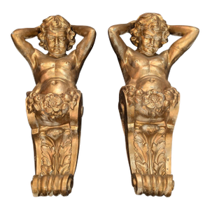 Late 19th Century Architectural Victorian Cherub Corbels - a Pair
