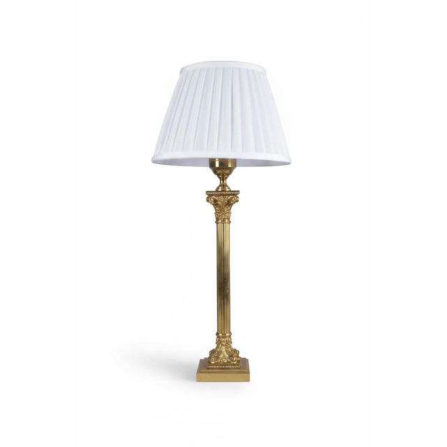 Tall Neoclassical Brass Table Lamp with Fluted Column and Pleated White Shade, 1960s For Sale - Image 11 of 11