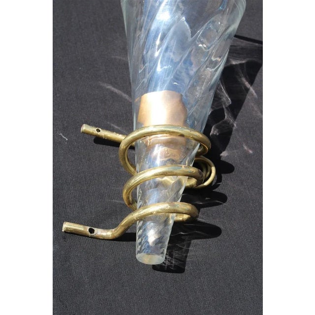 Brass and Murano Glass Wall Lamps, Italy, 1970s, Set of 2 For Sale - Image 4 of 11
