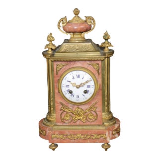 1920's Antique French Marble Bronze Mantel Clock For Sale