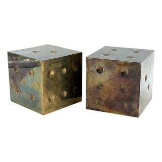 Brass Dice-Shaped Bookends, 1970s, Set of 2 For Sale