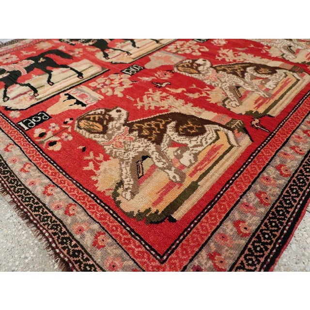 Early 20th Century Handmade Caucasian Horse & Dog Karabagh Pictorial Accent Rug For Sale In New York - Image 6 of 7