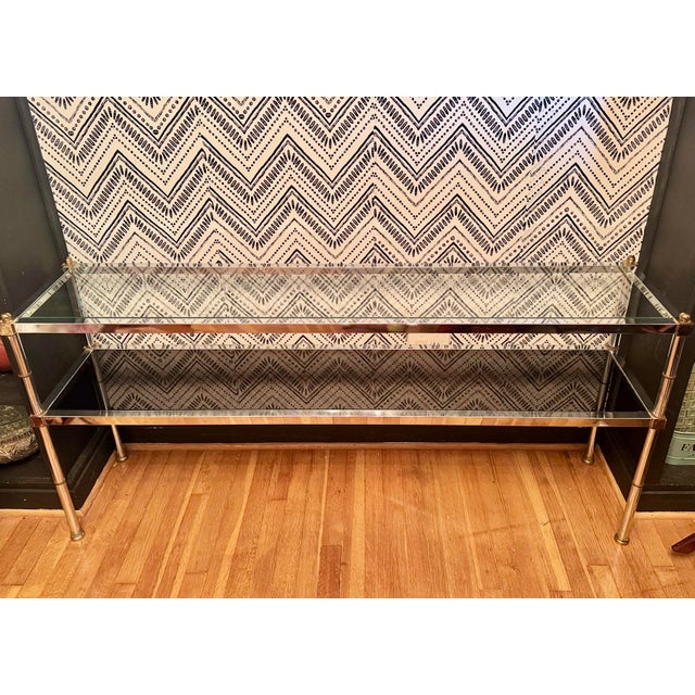 Mid-Century Modern Vintage Hollywood Regency Chrome & Glass Console Table For Sale - Image 3 of 10