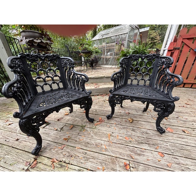 Metal Vintage Cast Iron Garden Chairs - A Pair For Sale - Image 7 of 8