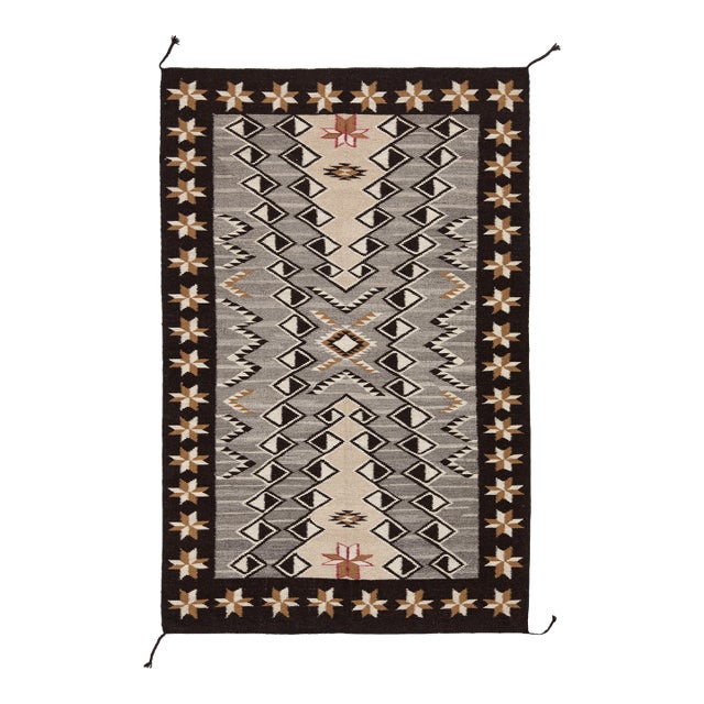 Contemporary Hand-Knotted Navajo Style Wool Rug With Geometric Star Border For Sale
