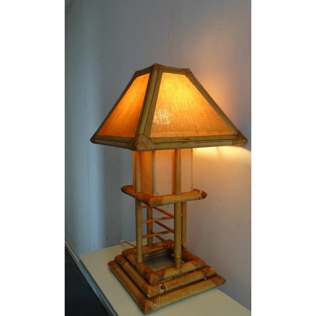 Beige Bamboo Rattan Pagoda Table Lamp, Italy, 1990s For Sale - Image 8 of 18